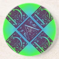 Dad Fancy Text Blue and Green Coaster