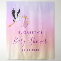 Girl pink purple rose gold cute stork baby shower tapestry