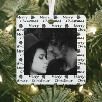 Merry Christmas Fa La La La Black Photo  Metal Ornament