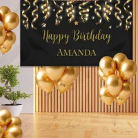 Elegant Black And Gold Surprised Birthday Party Banner