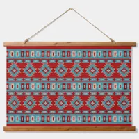 Southwest Mesas Turquoise & Red Geometric Pattern Hanging Tapestry