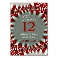 Modern Batik Red+White Wedding Table Number Card