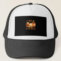 Tis The Season Pumpkin Leaf Latte Fall Softball Trucker Hat