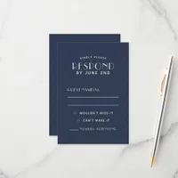 Simple Clean Minimal Navy Ecru Wedding RSVP Cards