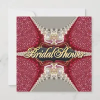 Pink Fuchsia Sparkle Ornate Bridal Shower Party Invitation