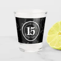 Elegant Black Marble 15 Years Work Anniversary Shot Glass