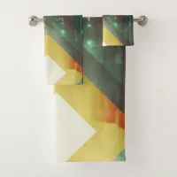 Seventies Orange Abstract Techno Triangles Bath Towel Set