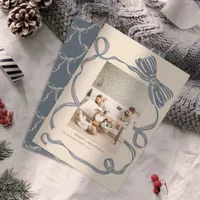 Dusty Blue Bow Custom Photo Christmas Card 2024