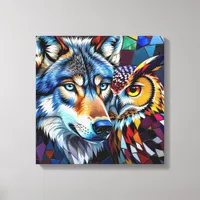 Wolf and Owl Vibrant and Colorful Canvas Print