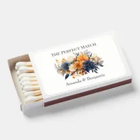 Navy Blue Burnt Orange Champagne Floral Wedding Matchboxes