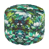 Green and White Floral Initial Monogram | Pouf