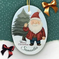 Christmas Santa and Tree Ornament With Custom Name