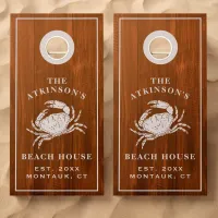 Custom Brown Wood Coastal Crab Beach House Cornhole Set