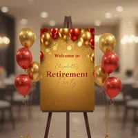 Glamorous Gold and Red Balloons Retirement Party Foam Board