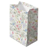 Pink Yellow Blue Wildflowers Watercolor Style Medium Gift Bag