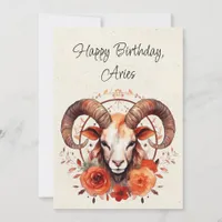 Aries Ram Zodiac Watercolor Birthday Flat Card