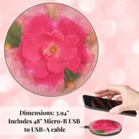 Pink Knockout Rose Watercolor  Wireless Charger