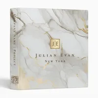 Professional White Agate Gold Qr code Monogram 3 Ring Binder