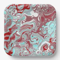Teal, Burgundy, Red and White Marble Swirls   Paper Plates