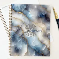 Elegant Blue White Agate Marble with Gold Veins Planner