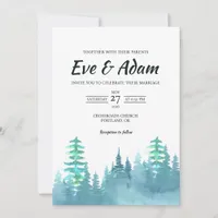 Mint Green Tree Meadow Watercolor Winter Wedding Invitation