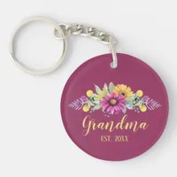 New Grandma Elegant Flowers Burgundy | Photo Keychain