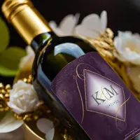 Fine Lines Gold Abstract Wedding V2 Plum ID867 Wine Label