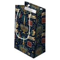 Festive Blue Vintage Hanukkah Menorah Small Gift Bag