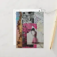 woman in pink abstract collage postcard