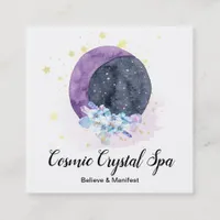 *~* Crystals Moon Sky Cosmos Stars Universe Square Business Card