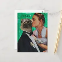 Surreal Seal Prom Date Mixed Media Collage Postcard