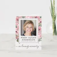 Pink Floral Photo Funeral Memorial Thank You Note