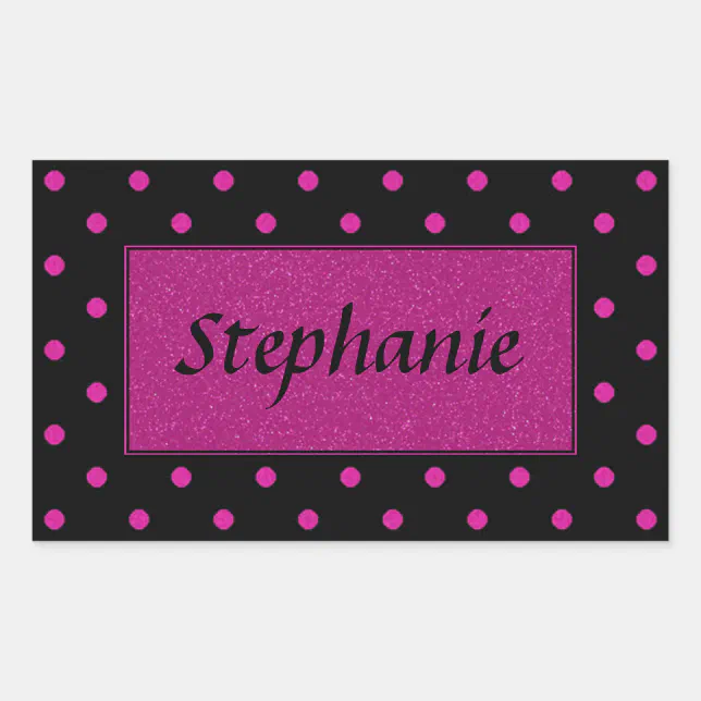 Bright Pink Dots on Black Background Rectangular Sticker