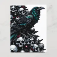 Gothic Skulls and Raven Christmas Tree Postcard