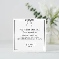 Bridal Shower Game "Two Truths and a Lie" Fun Fact Note Card