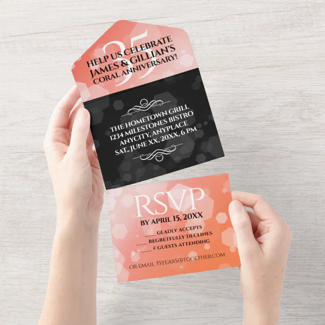 Elegant 35th Coral Wedding Anniversary Celebration All In One Invitation