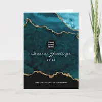 Teal - Turquoise and Gold Geode Agate Corporate Holiday Card