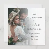 Modern First Christmas Mr Mrs Photo Overlay Holiday Card