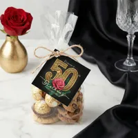 Stylish Black Gold Red Rose 50th Birthday Party Favor Tags