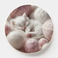 Cute White Kitten Napping in Yarn PopSocket