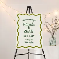 Whimsical Wavy Border Olive Wedding Welcome Sign