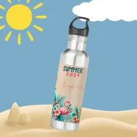 Tropical Jungle Summer 2024 Flamingo Slogan Pink Stainless Steel Water Bottle