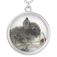 Lionhead Bunny and Wine Glass Silver Plated Necklace