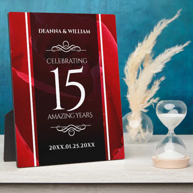 Elegant 15th Rose Wedding Anniversary Celebration Plaque