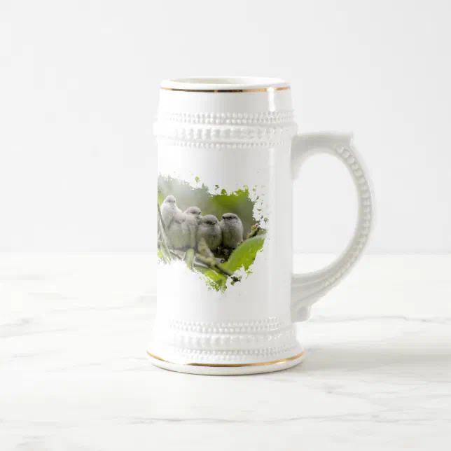 Heartwarming Cute Bushtits Songbirds Family Photo Beer Stein