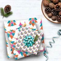 Cute Colorful Teal Pink Christmas Trees Wrapping Paper Sheets