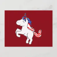 Unicorn Off White Patriotic USA Flag Mane Cartoon Postcard