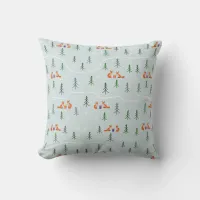 Christmas foxes in snowy forest with presents throw pillow