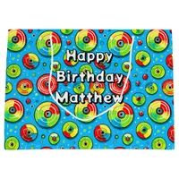Blue, Green and Red Disc Golf Themed Birthday Large Gift Bag