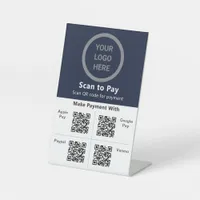 Navy Blue Theme Custom Logo Branded Scan-to-pay Pedestal Sign